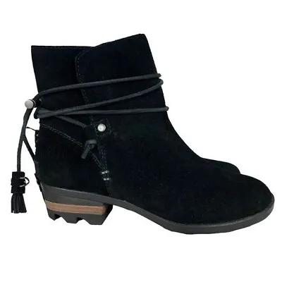 Sorel Farah Suede Leather Tassel Ankle Booties Womens Black Size 6 • $75.18