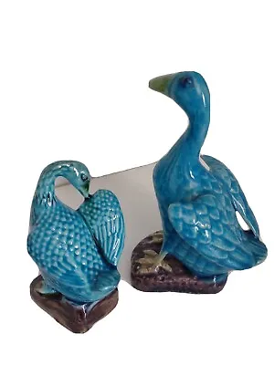 Pair Vintage Chinese Majolica Blue Ducks • $120