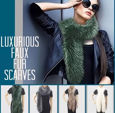 NWT Luxurious Fox Faux Fur Collar Scarf 65  Shawl Neck Warmer Wrap 4 Colors • $15.99