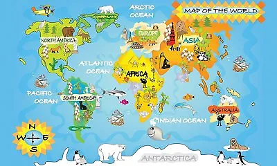 Children's Map Of The World Globe Wall Art Self Adhesive Vinyl Sticker V1 • £16.50