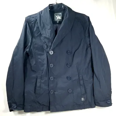 Spiewak Sons Nylon Peacoat Rain Jacket Anchor Buttons Navy Blue Overcoat S2167 • $44.99