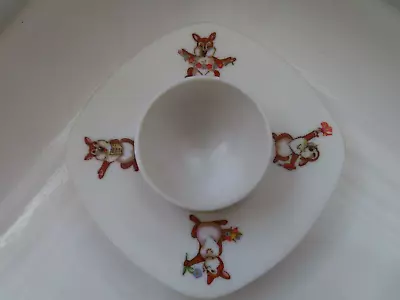 Vintage Permaware BUNNY Rabbit Melamine EGG CUP With Drip Tray From 1970's • £5