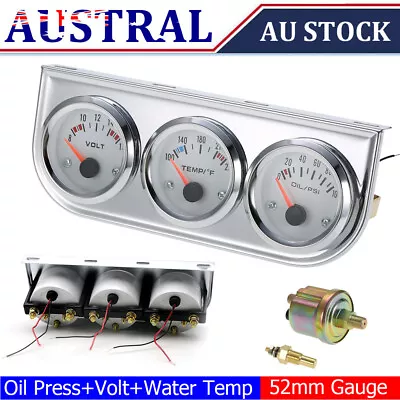 2'' 52mm Mechanical Chrome Triple Gauge Set Water Temp Oil Pressure Volt Meter • $28.69