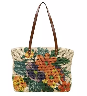 Patricia Nash Loano Floral Painted Raffia Tote-Flowers-NWT-Orig. $199.95 • $149.95