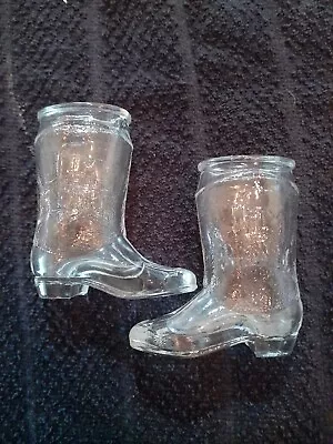 Clear Glass Jim Beam Cowboy Boot Shot Glasses (x2) - 3  Tall • $20