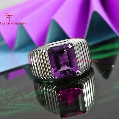 Natural Amethyst Gemstone With 925 Sterling Silver Ring  For Men's • $90.25