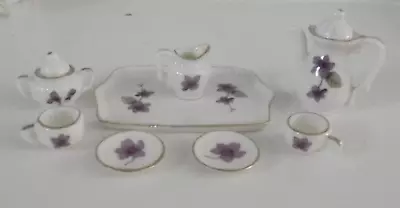 VTG Porcelain Miniature Lefton Tea Set 10 PC White Rose Pattern Gold Trim Taiwan • $15