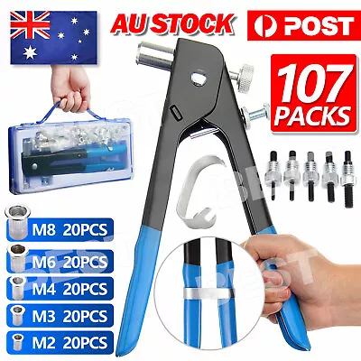 107x Riveter Nut Nutsert Tool Rivnut Gun Wrench Nuts Riveting Kit Mandrels M3-M8 • $23.85