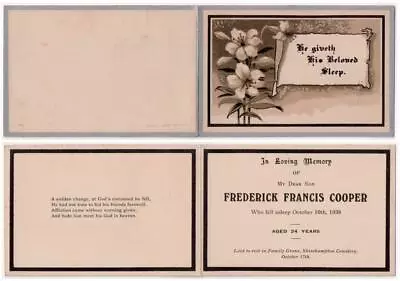 1938 In Memoriam Card FREDERICK FRANCIS COOPER - Shirehampton Cemetary Avonmouth • £10