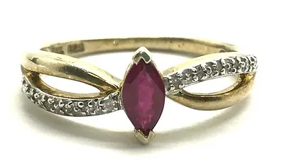Sterling Silver Two Tone Petite Marquise Red Ruby - Diamond Accent Cocktail Ring • $35.60