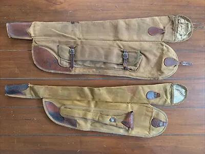 (2) Antique Shotgun/Fishing Rod Bag Case Carriers Canvas And Leather RHB 1166 • $28