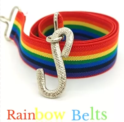 Unisex Width 24mm Rainbow Waist Belts Elasticated Length 60cm • £6.99