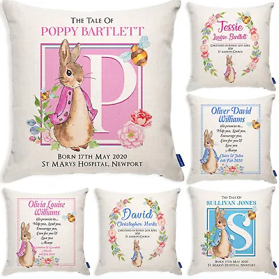 Personalised Christening Rabbit Cushion New Baby Pillow Cover Baby Shower Gift • £12.95