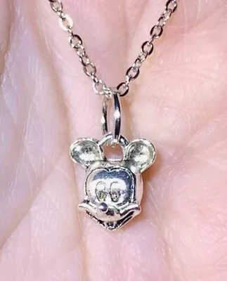 Silver Mickey Mouse Charm Pendant On A Silver Necklace Chain!! • $9