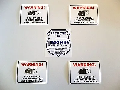 BRINKS Home Security Alarm Window Decal+4 Video Camera Warning Stickers  • $8.95