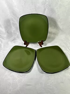 Corelle Hearthstone Pottery Square Salad Plates Bay Leaf Green Lot Of 3 • $24