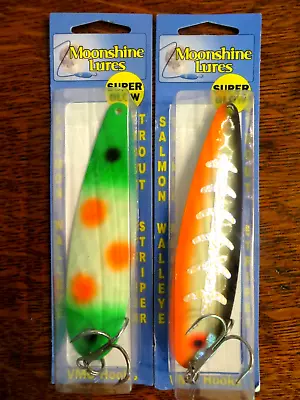 LOT OF 2 MOONSHINE LURES 5  MAGNUM SUPER GLOW SPOON - SALMON - STRIPER - Lot 2 • $17.99