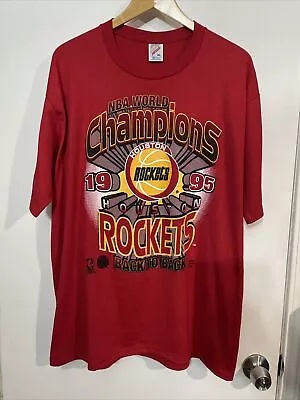 Vintage 1995 Houston Rockets Back 2 Back NBA Champs Red T-shirt Jerzees XL USA  • $29