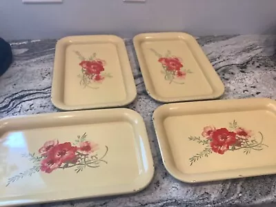 Vintage Metal Snack Lap Serving Rectangle Yellow Floral Trays Lot 4 • $18.49