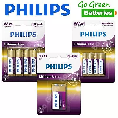 Philips AA AAA 9v Lithium Batteries Ultra PP3 1.5v LR6 L91 LR03 L92 Long Expiry • £7.49