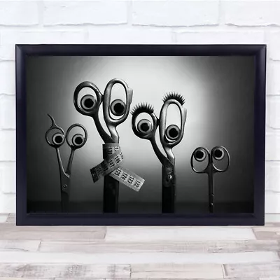 Scissors Black & White Family Googly Eyes Fabric Wall Art Print • £25.99