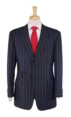 Paul Smith London Black W/ Blue Stripes Wool Fleece 2-Btn Luxury Suit 42R • $195