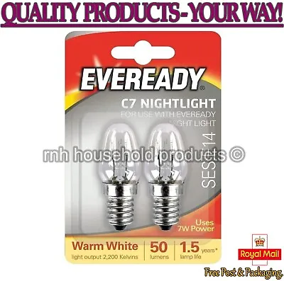2 X Eveready E14 Spare Night Light Bulb 7w Ses  Pygmy E14 14mm Screw Thread • £2.87