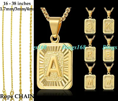 18K Gold Filled Alphabet A-Z Letter Initial Bar Pendant+ Rope Chain Necklace Set • $22.99