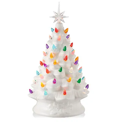 15  Pre-Lit White Ceramic Christmas Tree Hand-Painted Tabletop Decor With Lights • $39.99