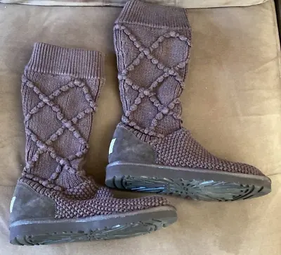 NEW Ugg Australia Boots Women's 8 Brown Classic Argyle Sweater Knit 5879 • $59.99