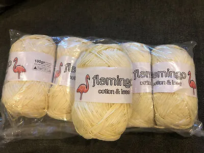 Flamingo Cotton & Lase Pale Yellow Lemon Double Knit Tape  Yarn 1000g • £9.99