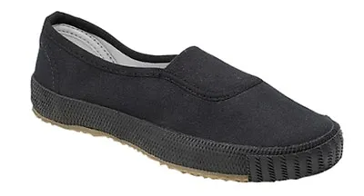 New Unisex Mens Ladies Black Slip On Casual Plims Daps PE Canvas Shoes Plimsoll • £9.99