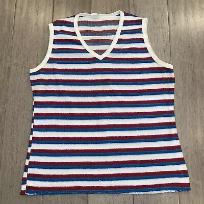 Vtg 60s 70s Terry Cloth Shirt Tank Top Disco Hippie Striped Skate Womens Medium • £27.12