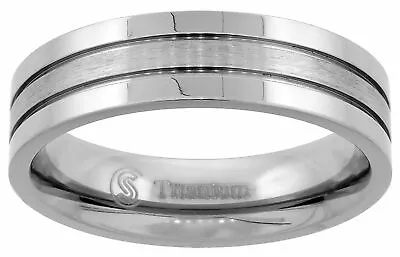 Titanium Ring Men Wedding Band 6mm High Polish 2 Grooves Brushed Center Flat • $14.42