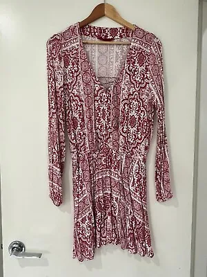 Tigerlily Boho Long Sleeve Mini Dress Red Size 10 • $36