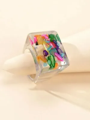 Transparent Trendy Colorful Stone Square Acrylic Chunky Ring Designer Jewellery • $2.98