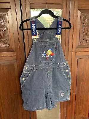 $34.99 • Buy Looney Tunes Tweety Bird Warner Bros VTG Womens Shortalls Blue Stripe Cotton M