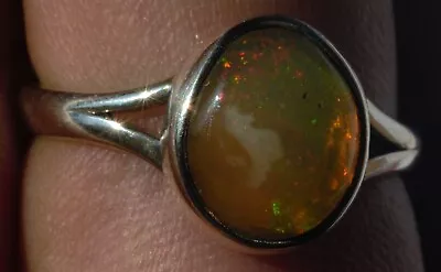 MEXICAN NATURAL FLASHING FIRE OPAL 925 STERLING SILVER RING Sz 8 TAXCO JEWELRY • $42.49