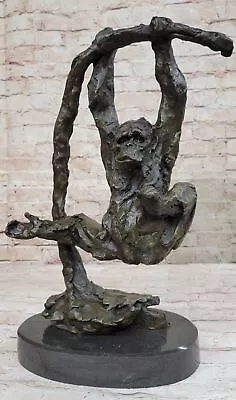 Genuine Solid Bronze Chimpanzee Monkey Statue Swing On Bar | Signed Artwork Sale • $299.50