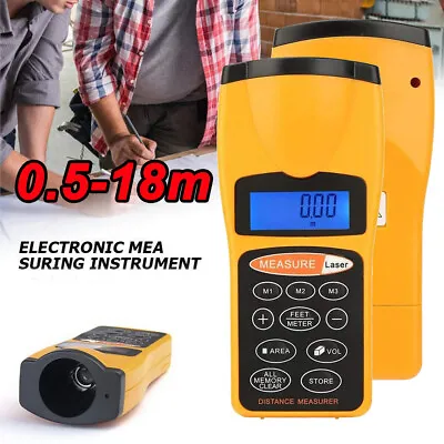 Laser Range Finder Ultrasonic Distance Measure Meter Digital Measuring Tape 18m • £14.89