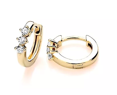 9ct Yellow Gold On Silver Sparkling CZ Small Huggie Hoop Ladies Earrings • £12.95