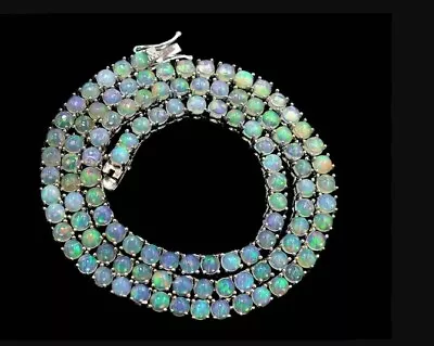 925 Sterling Silver Natural Ethiopian Opal Tennis Necklace For Men Women Jewelry • $671.99