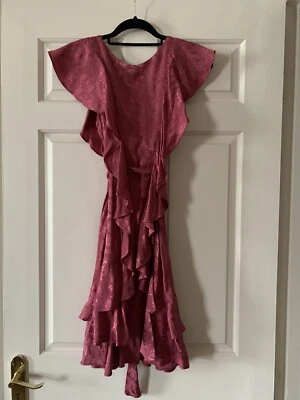 £9.99 • Buy BNWT Rare Topshop Ash Pink Jacquard Ruffle Frill Occasion Dress 10/36