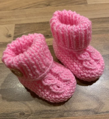 £1.70 • Buy Hand Knitted Baby Booties, Pink, Newborn Baby Girl Gift