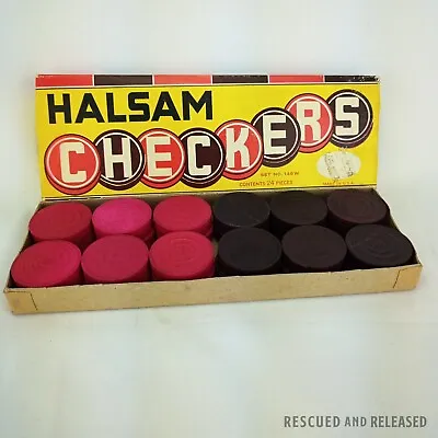 Vintage Halsam Wooden Checkers Set No 145W 24 Pieces - Made In USA -Red & Black • $11.99