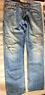 Levis 514 Straight Leg Jeans Mens 34x34 Blue Medium Wash Low Rise Distressed Zip • $24.95