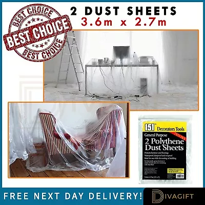 2x Heavy Duty Large Polythene Dust Sheet Diy Painting Furniture Cover Protection • £4.99