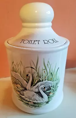 Vintage Ceramic TOILET ROLL Holder / Lidded Pot - MUTE SWANS Pattern • £7.99