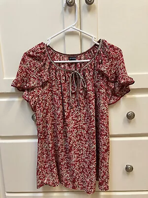 Red Womens' Floral Max Edition Short Cap Sleeve Blouse In Small • $3.99