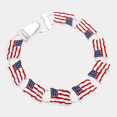 American Flag Bracelet Magnetic Clasp USA Patriotic Flag Country Stars Stripes • $12.99